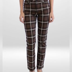 JULES & LEOPOLD Stretchy Brown  Black & White Plaid Straight Leg Pants
